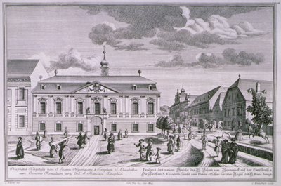 Ansicht des neuen Krankenhauses St. Johannes Nepomuk, Wien, graviert von Karl Remshard (1678-1735) von Salomon after Kleiner